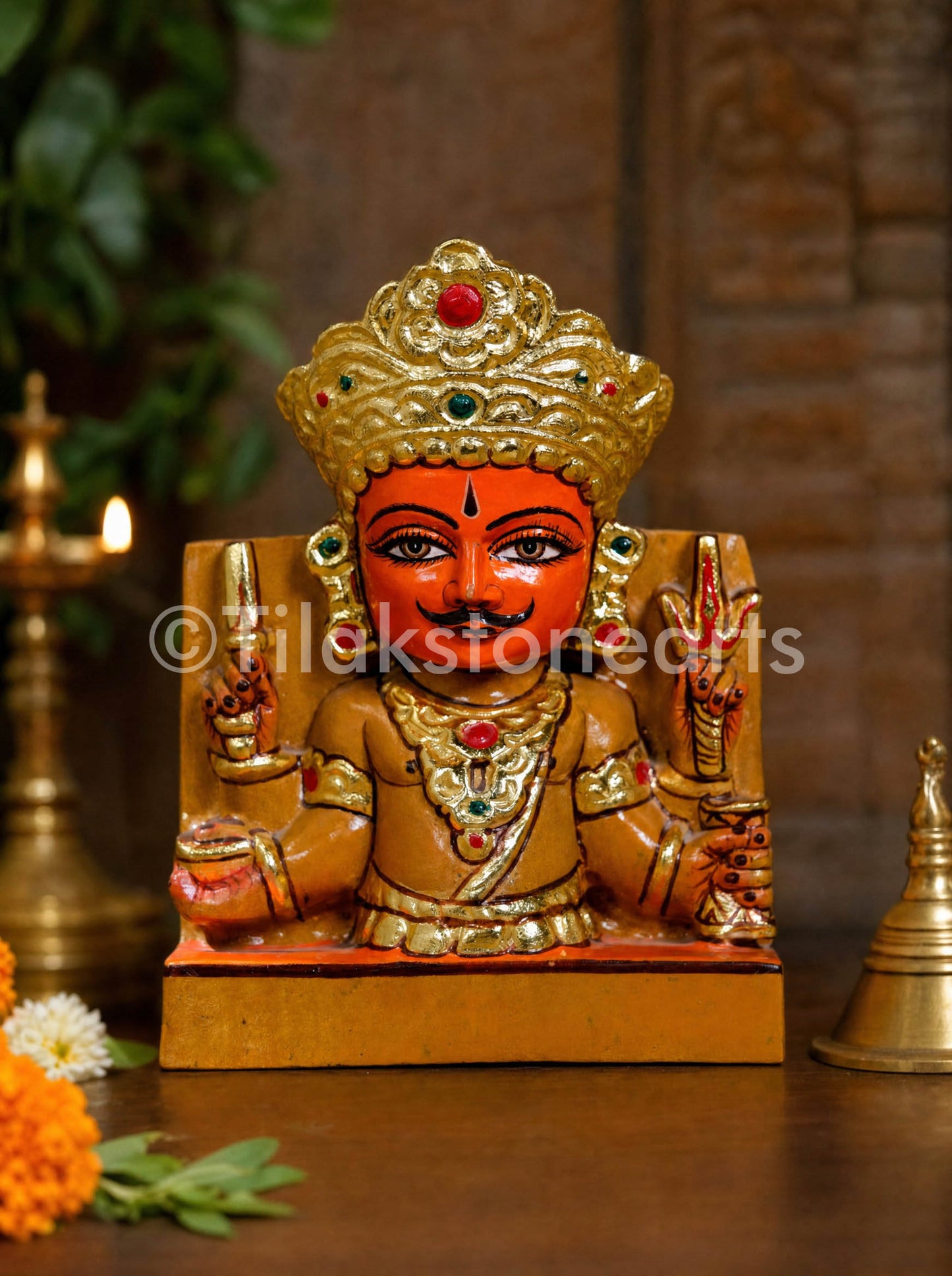 Nakoda Bhairav Jain God 6" Natural Yellow Stone Idol
