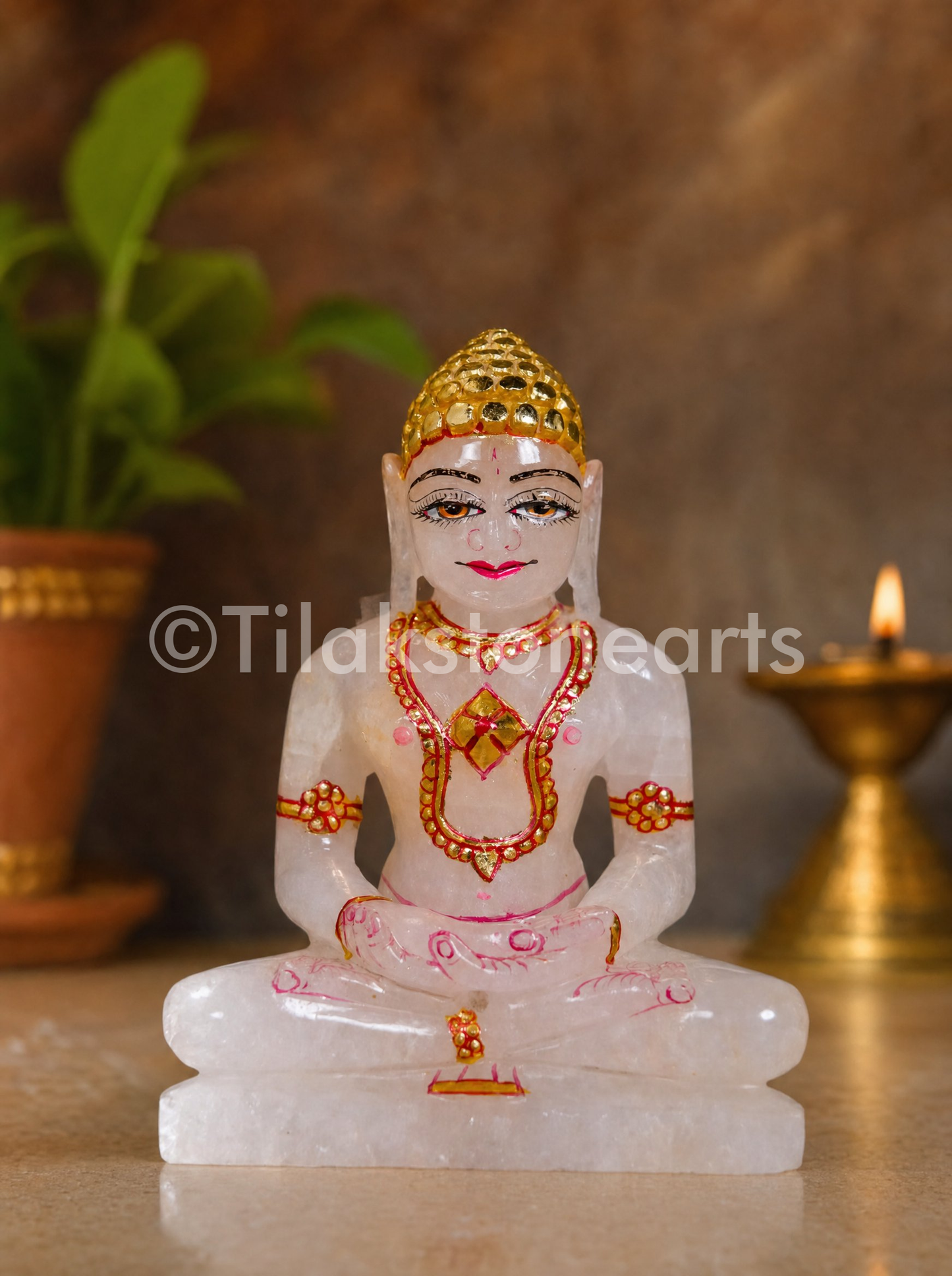 Mahaveer Swami Jain God 6" Natural Jade White Onyx Stone Idol