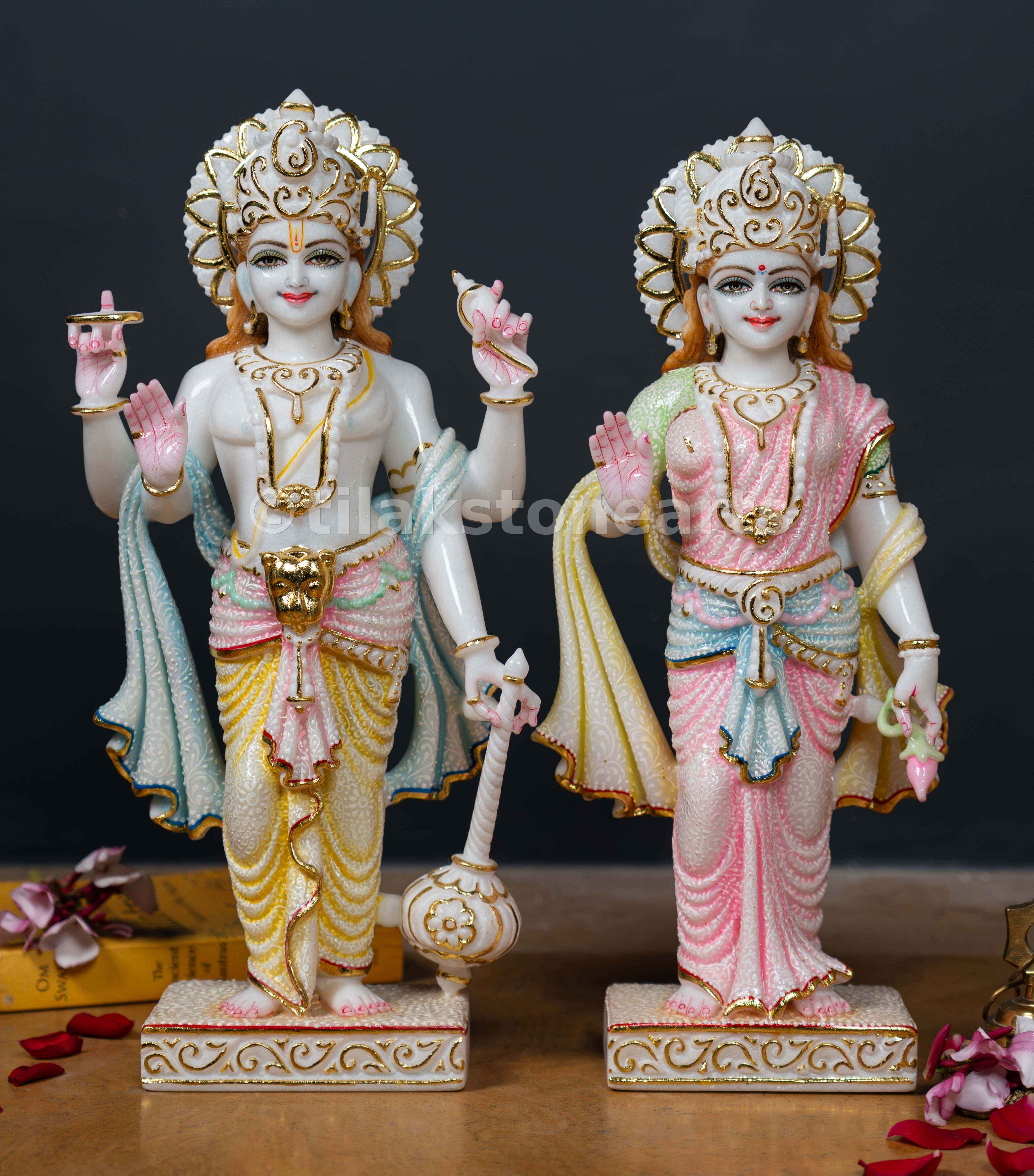 Vishnu Laxmi 18" Vietnam Pure White Marble Idol Pair