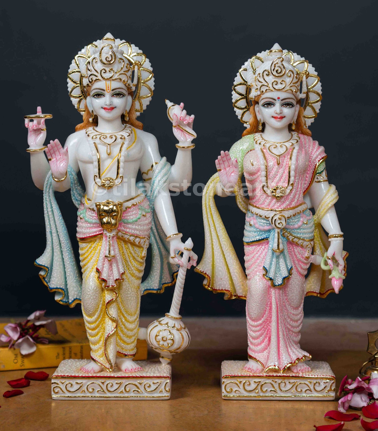 Vishnu Laxmi 18" Vietnam Pure White Marble Idol Pair