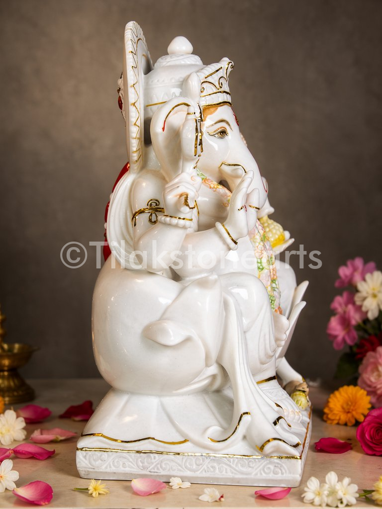 Lord Ganesh 24" Vietnam Pure White Marble Idol