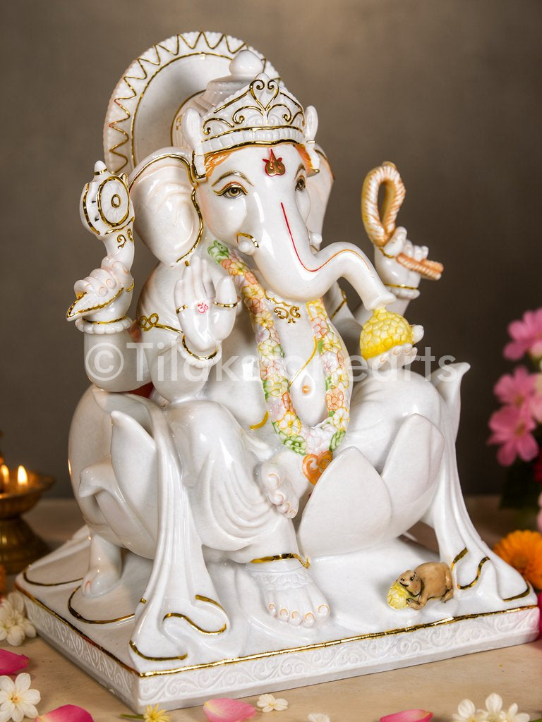 Lord Ganesh 24" Vietnam Pure White Marble Idol