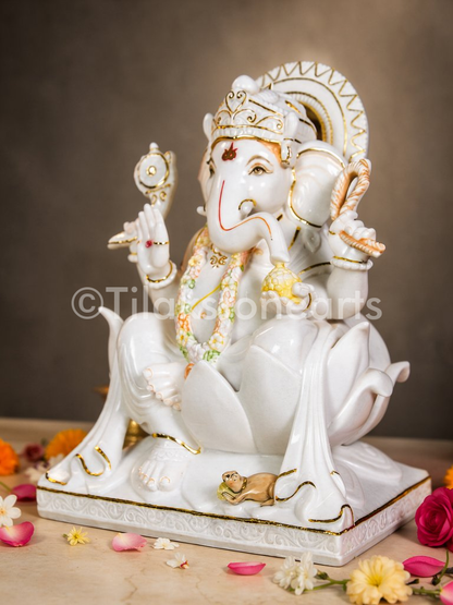 Lord Ganesh 24" Vietnam Pure White Marble Idol