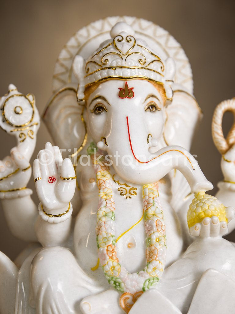 Lord Ganesh 24" Vietnam Pure White Marble Idol