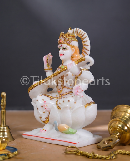 Saraswati Mata 9" Vietnam Pure White Marble Idol