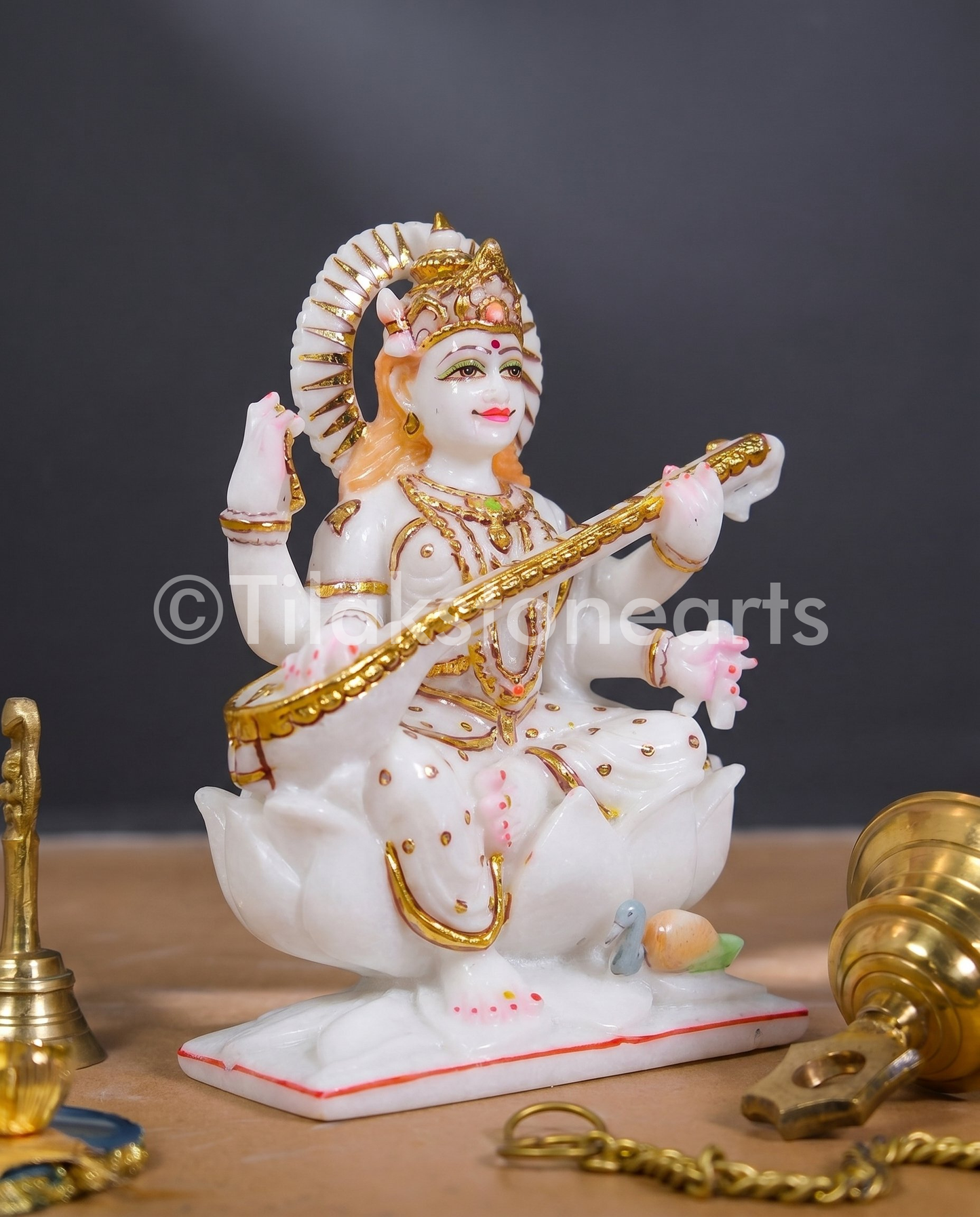 Saraswati Mata 9" Vietnam Pure White Marble Idol