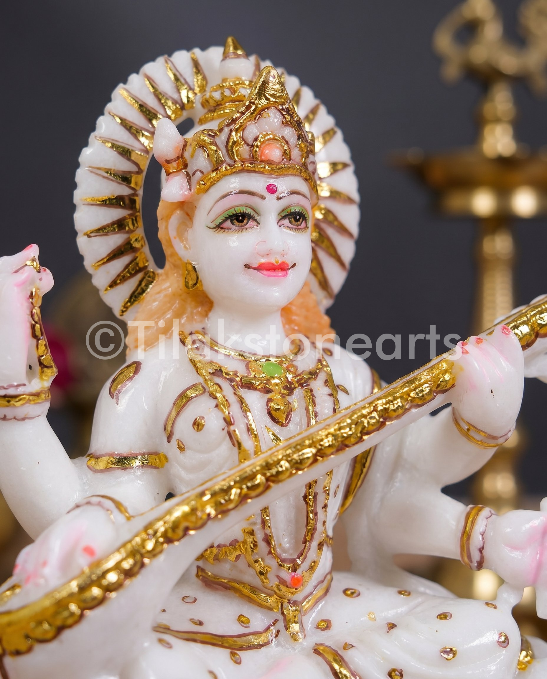 Saraswati Mata 9" Vietnam Pure White Marble Idol