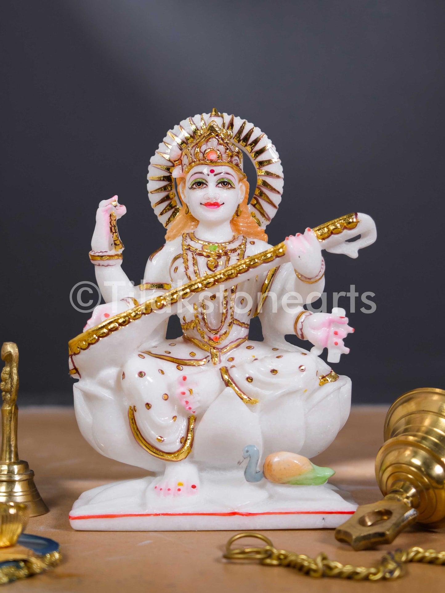 Saraswati Mata 9" Vietnam Pure White Marble Idol