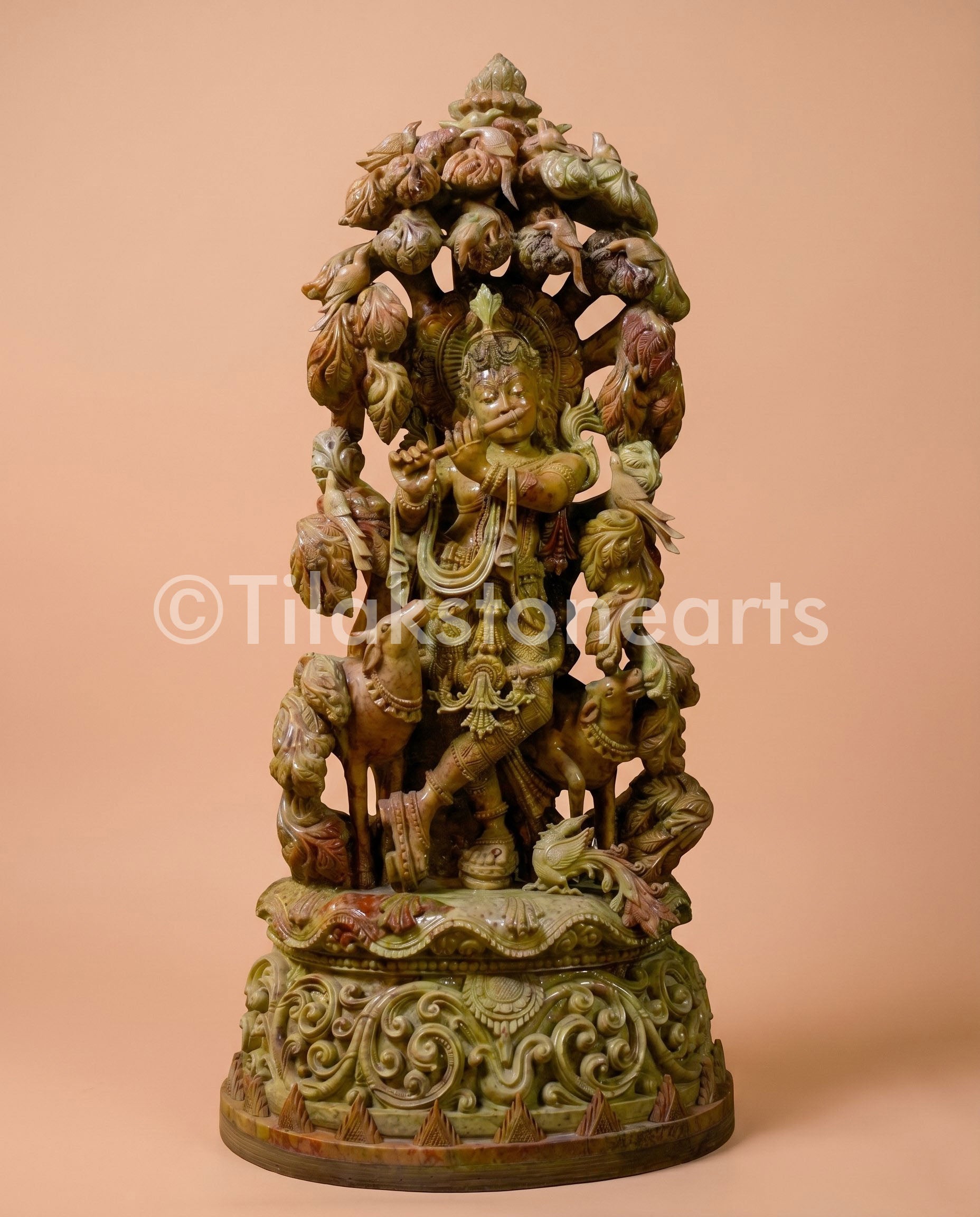 Lord Krishan Lila 34” Natural Oakwood Stone Idol