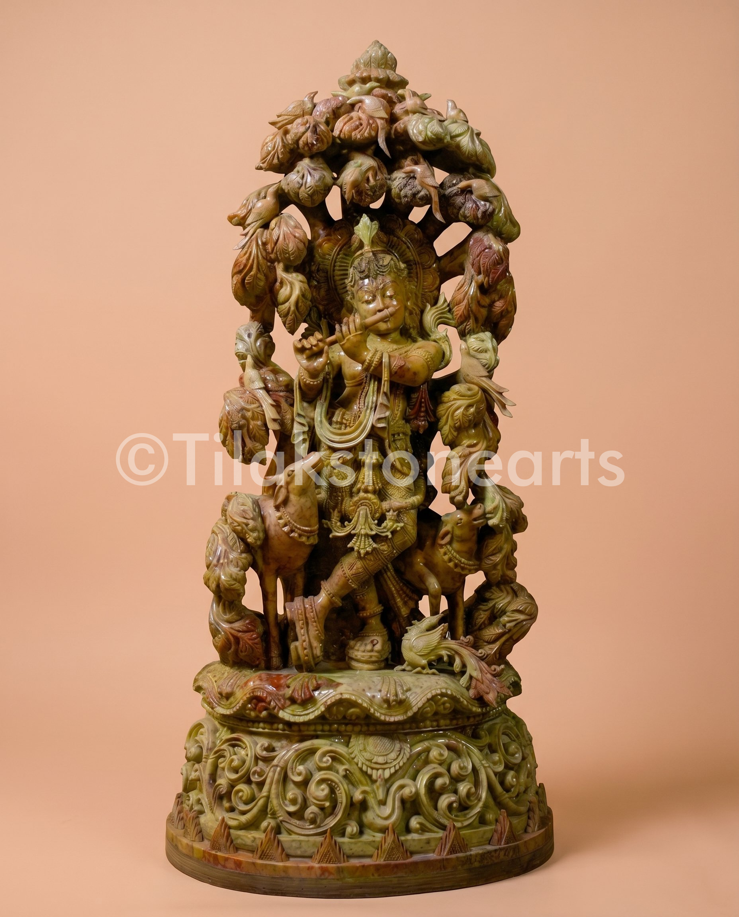 Lord Krishna 34” Natural Oakwood Stone Idol