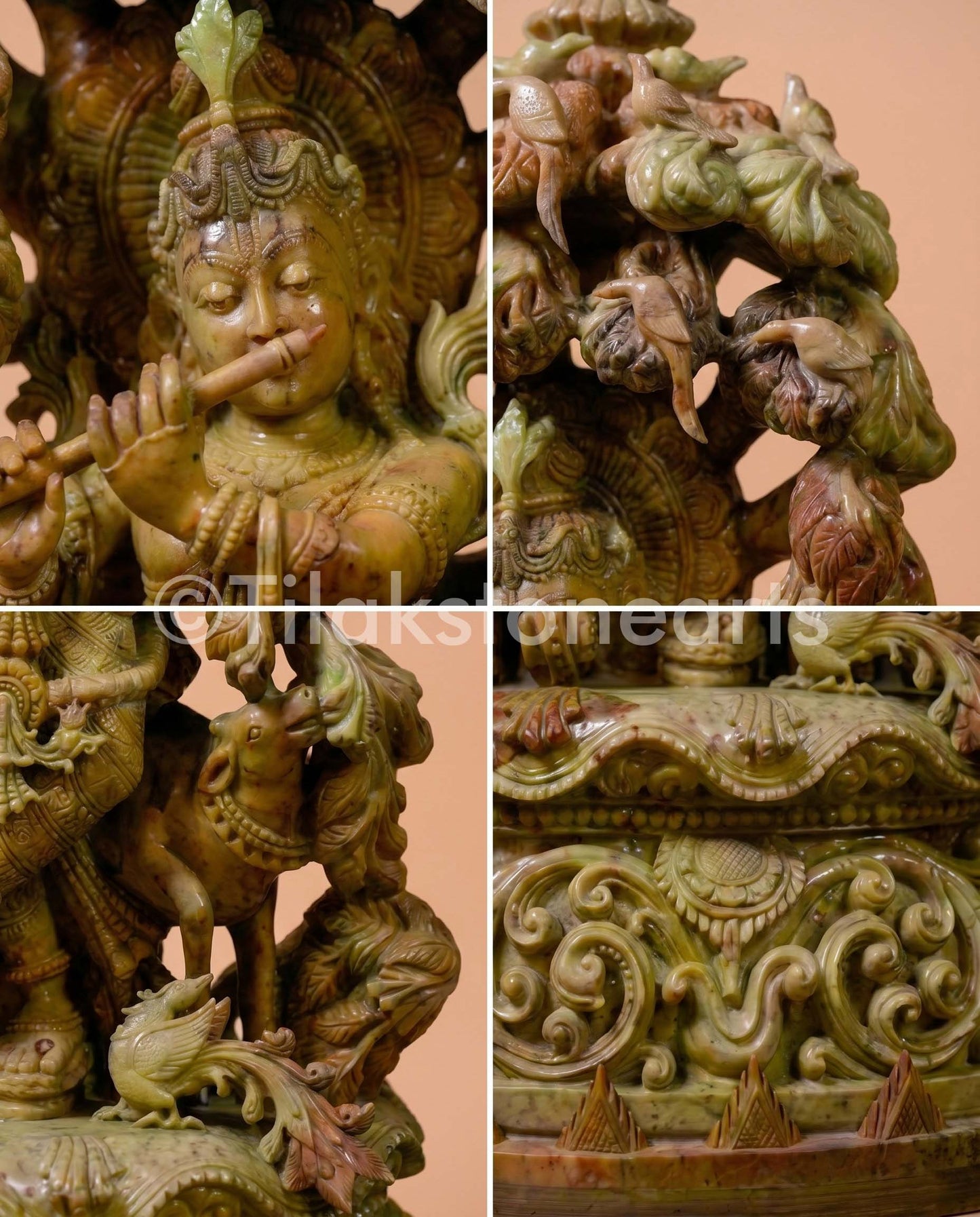 Lord Krishan Lila 34” Natural Oakwood Stone Idol