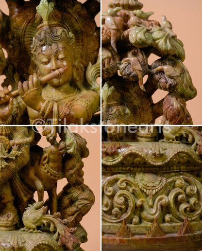 Lord Krishan Lila 34” Natural Oakwood Stone Idol