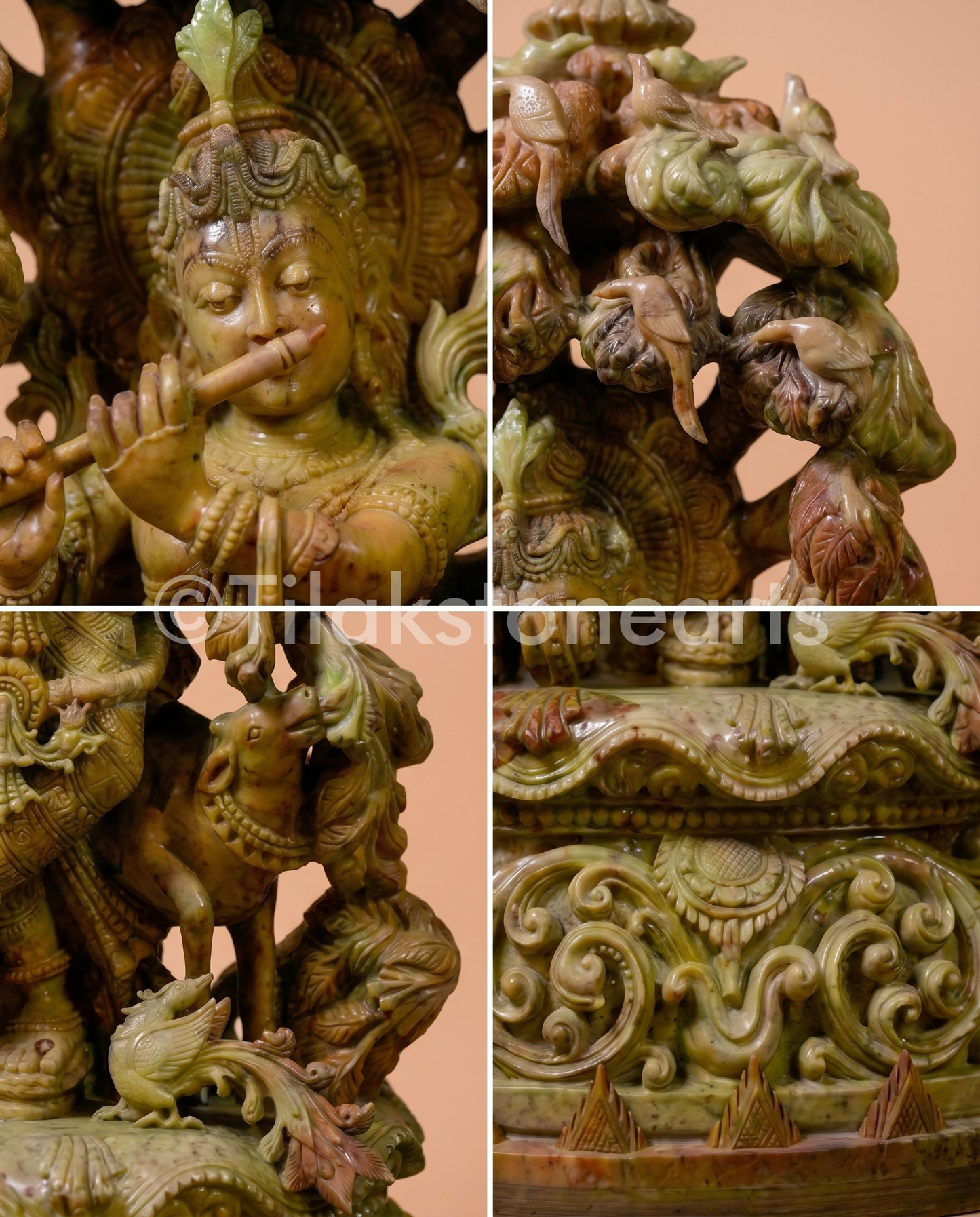 Lord Krishna 34” Natural Oakwood Stone Idol