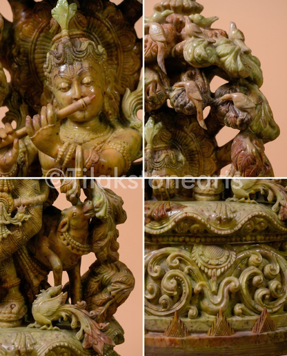 Lord Krishna 34” Natural Oakwood Stone Idol