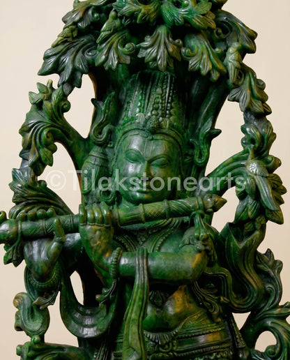 Lord Krishna 42” Natural Jade Onyx Stone Idol