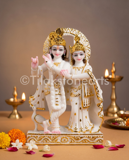 Radha Krishna Jugal Jodi 12" Vietnam Pure White Marble Idol
