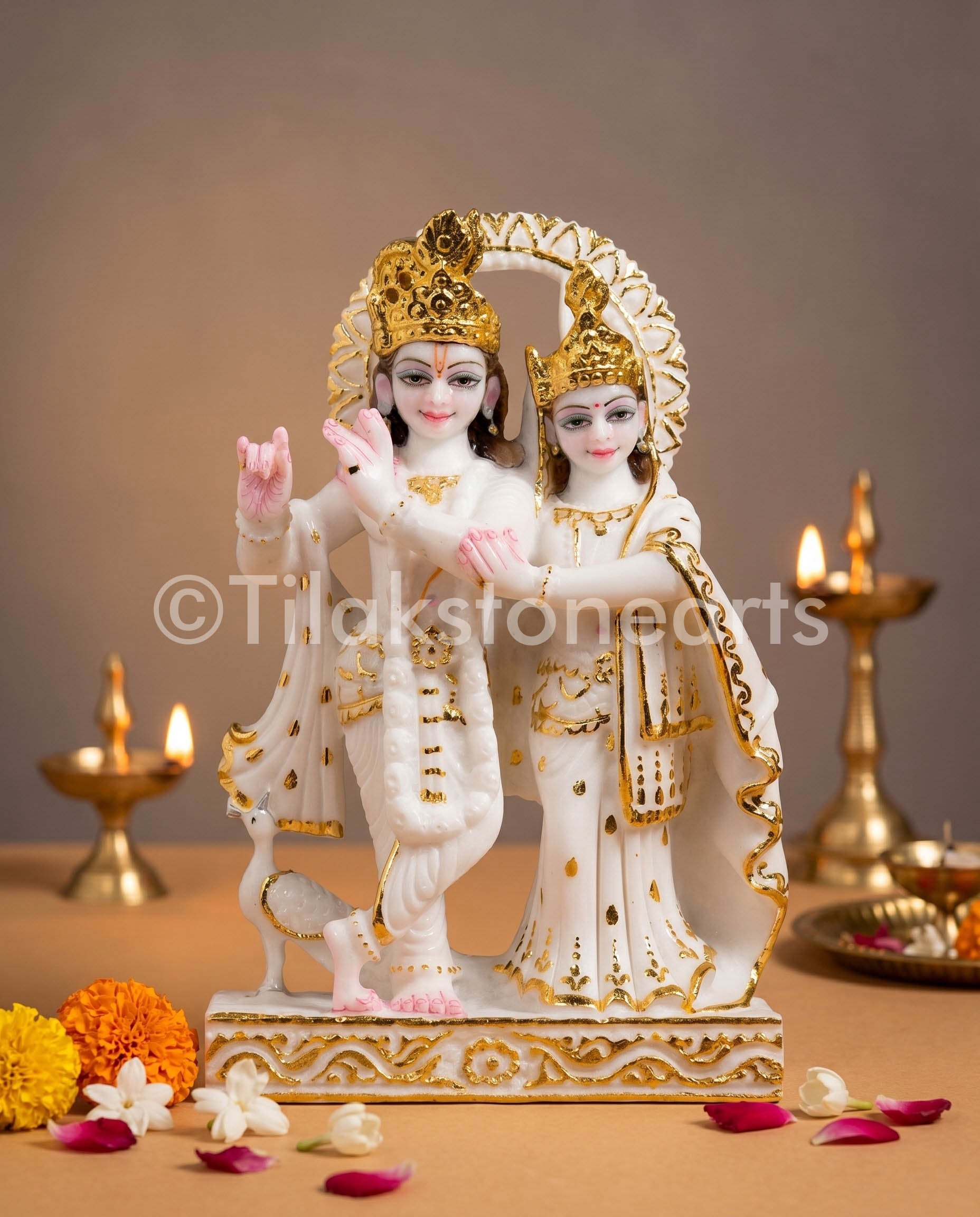 Radha Krishna Jugal Jodi 12" Vietnam Pure White Marble Idol