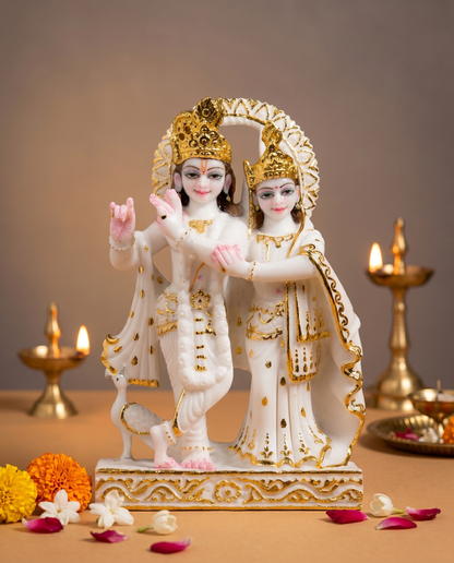 Radha Krishna Jugal Jodi 12" Vietnam Pure White Marble Idol