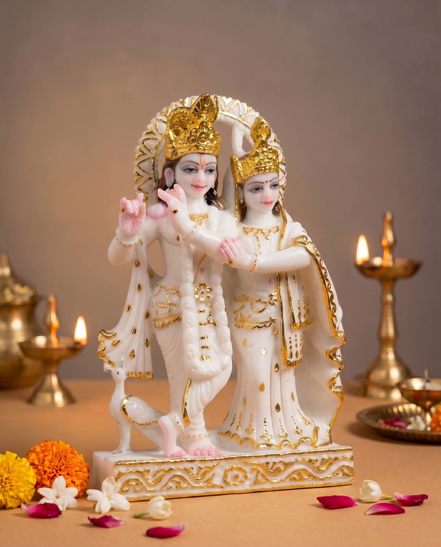 Radha Krishna Jugal Jodi 12" Vietnam Pure White Marble Idol