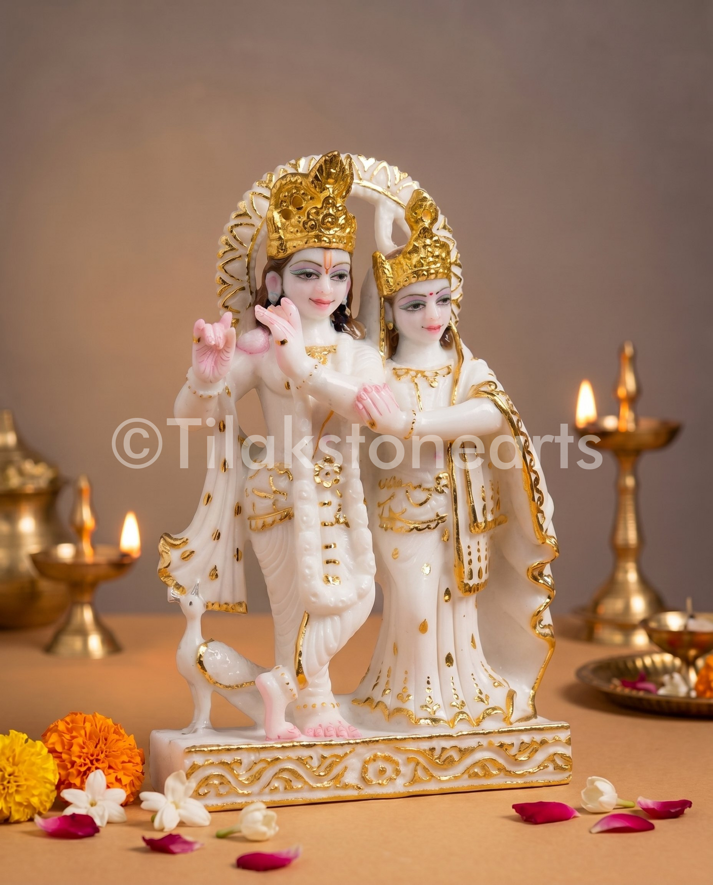 Radha Krishna Jugal Jodi 12" Vietnam Pure White Marble Idol