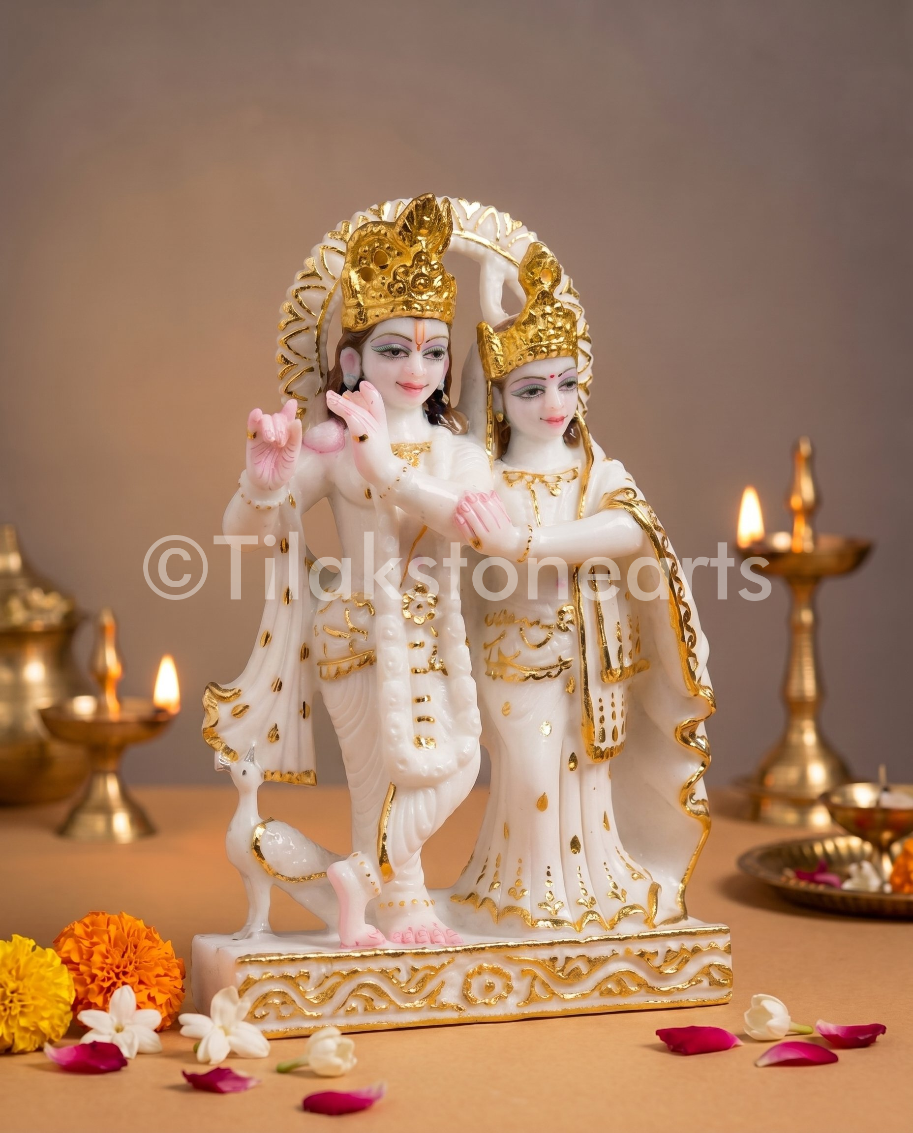 Radha Krishna Jugal Jodi 12" Vietnam Pure White Marble Idol