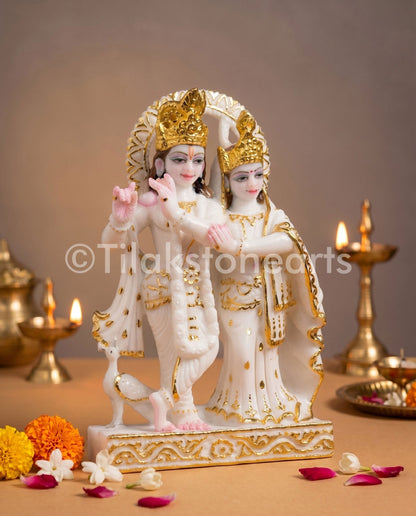 Radha Krishna Jugal Jodi 12" Vietnam Pure White Marble Idol