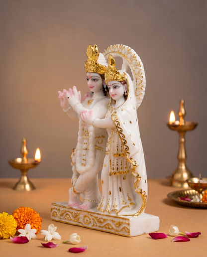 Radha Krishna Jugal Jodi 12" Vietnam Pure White Marble Idol