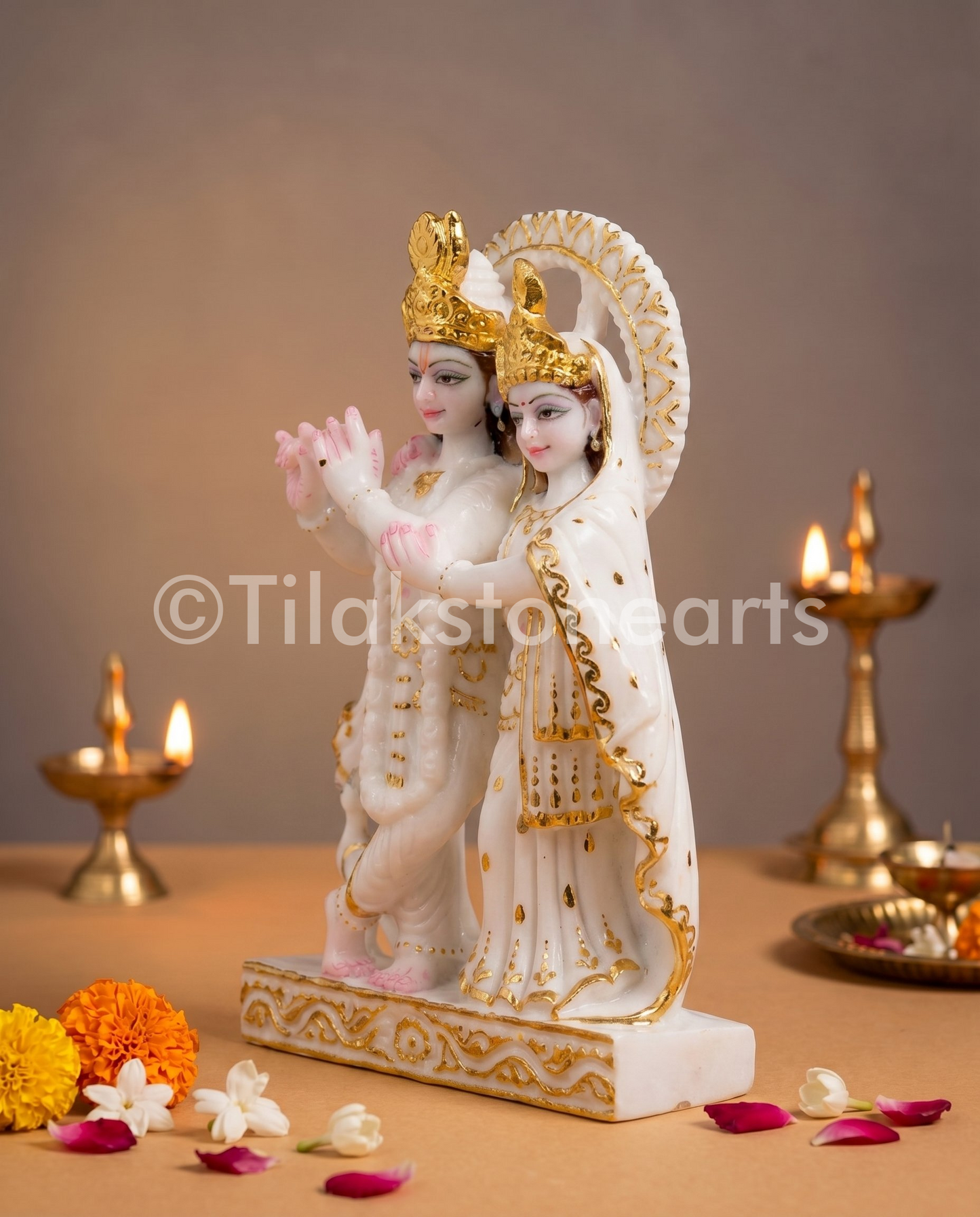Radha Krishna Jugal Jodi 12" Vietnam Pure White Marble Idol