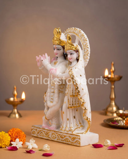 Radha Krishna Jugal Jodi 12" Vietnam Pure White Marble Idol