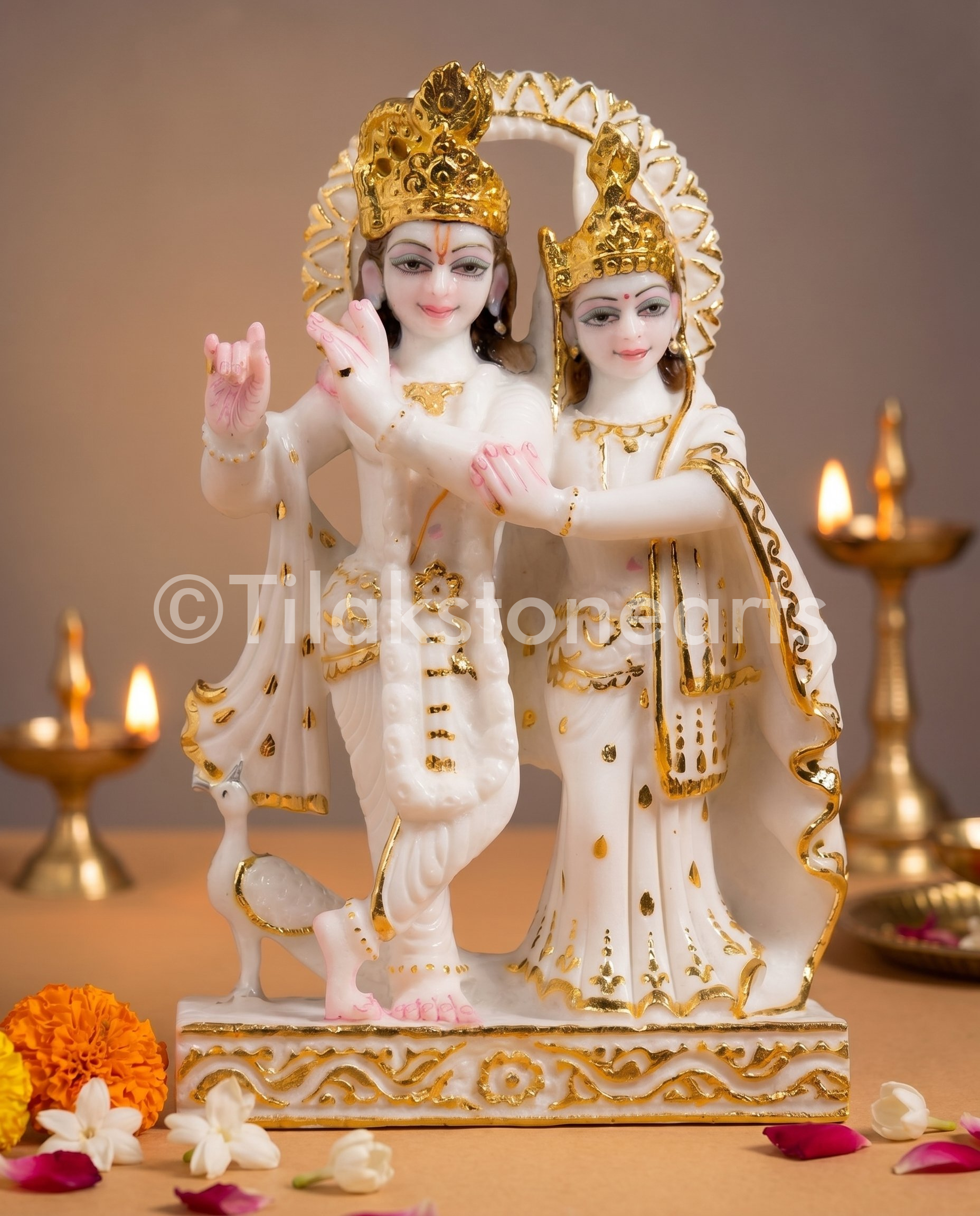 Radha Krishna Jugal Jodi 12" Vietnam Pure White Marble Idol