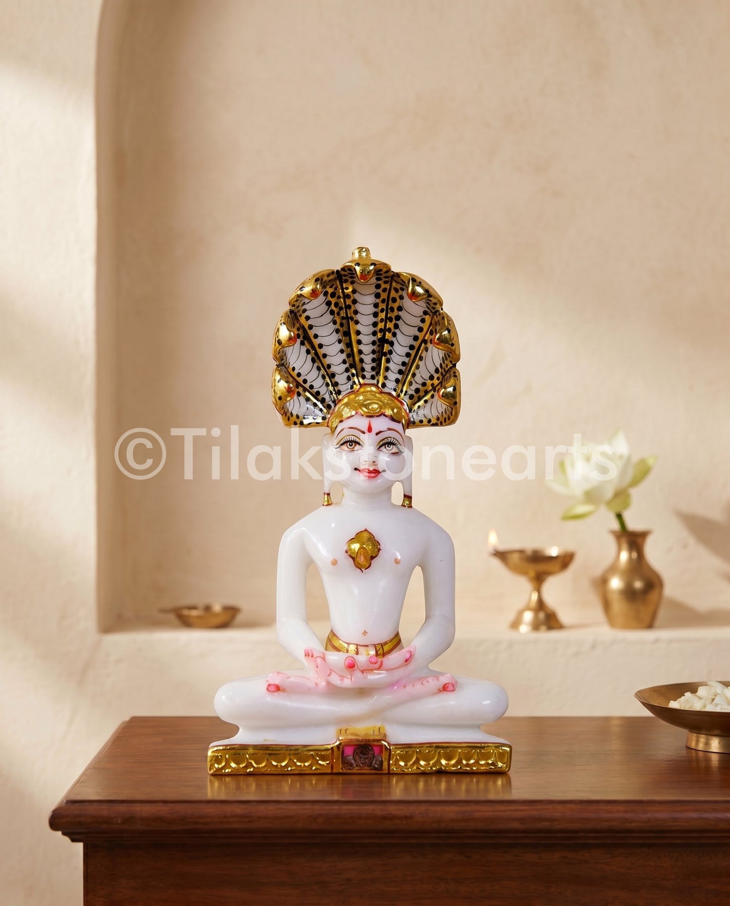 Parshwanath Nageswar Jain God 7" Vietnam Pure White Marble Idol