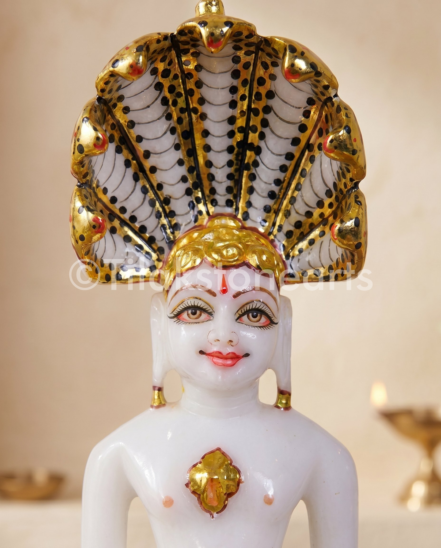 Parshwanath Nageswar Jain God 7" Vietnam Pure White Marble Idol
