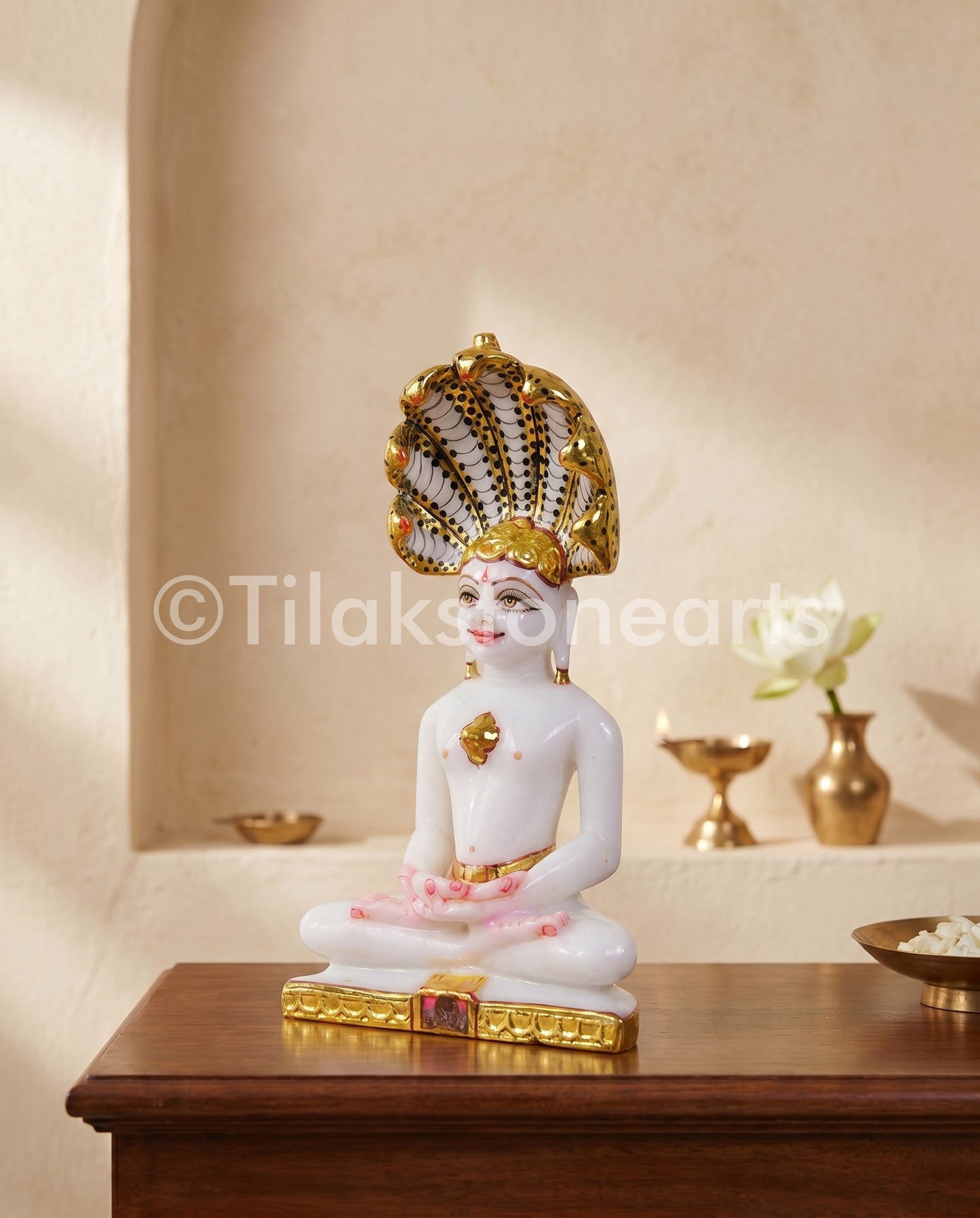 Parshwanath Nageswar Jain God 7" Vietnam Pure White Marble Idol