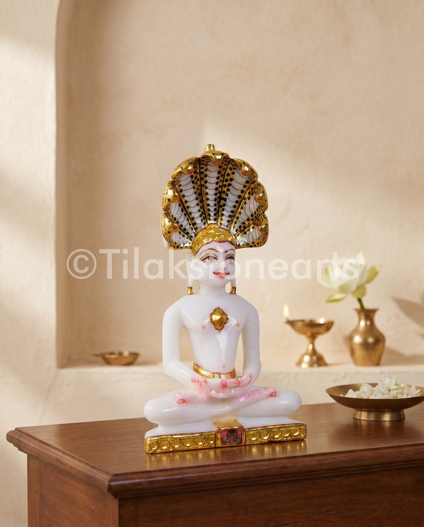 Parshwanath Nageswar Jain God 7" Vietnam Pure White Marble Idol