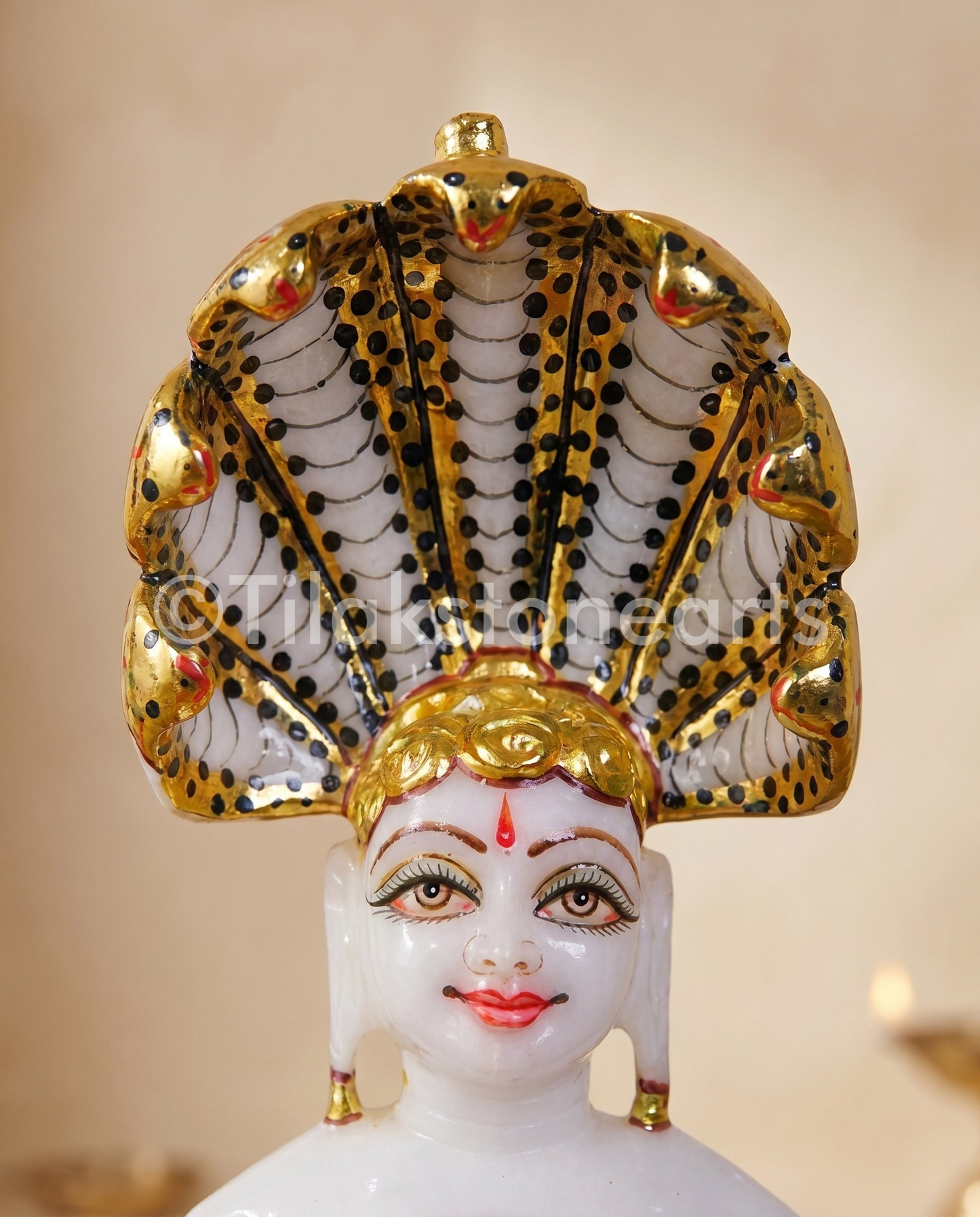 Parshwanath Nageswar Jain God 7" Vietnam Pure White Marble Idol