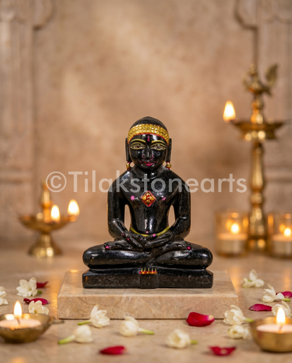 Parshwanath Jain God 5" Black Marble Stone Idol