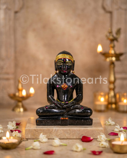 Parshwanath Jain God 5" Black Marble Stone Idol
