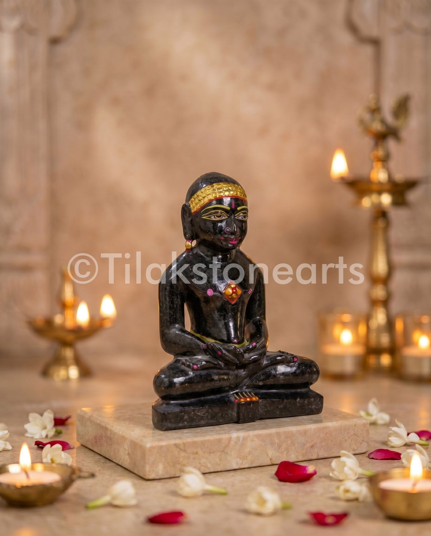 Parshwanath Jain God 5" Black Marble Stone Idol