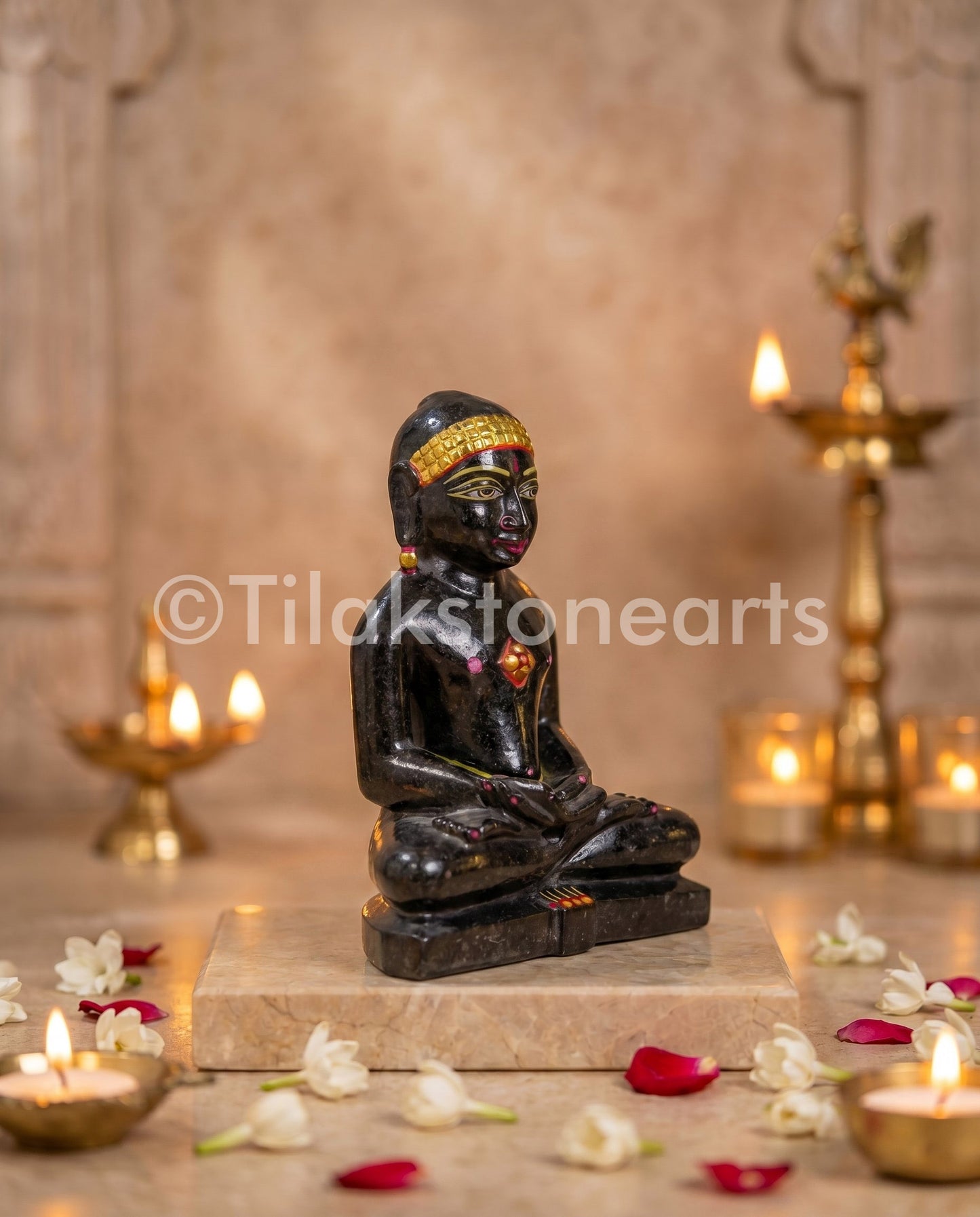 Parshwanath Jain God 5" Black Marble Stone Idol