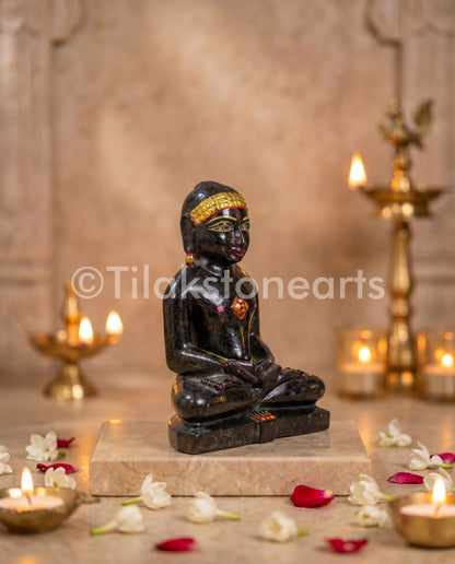 Parshwanath Jain God 5" Black Marble Stone Idol