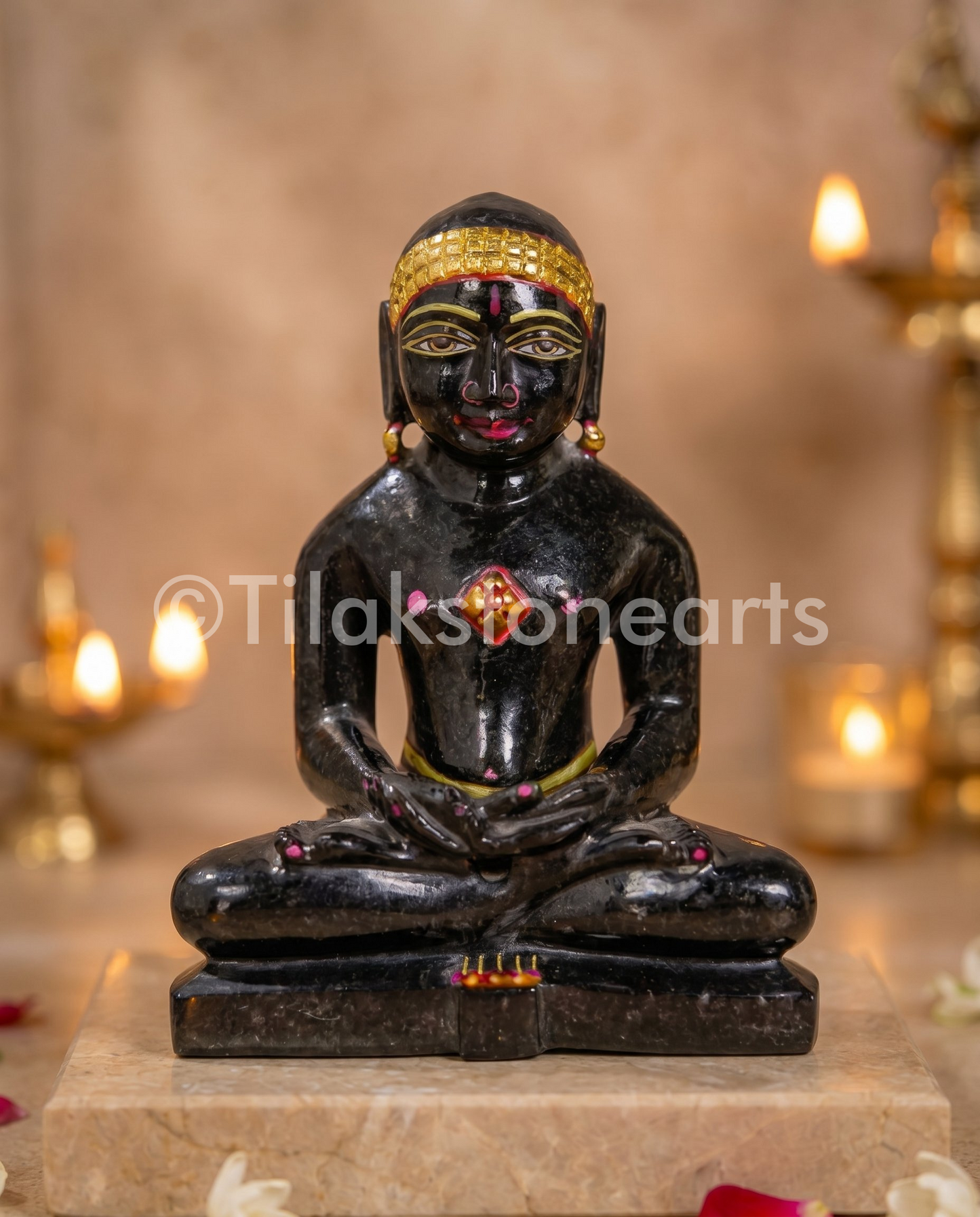 Parshwanath Jain God 5" Black Marble Stone Idol