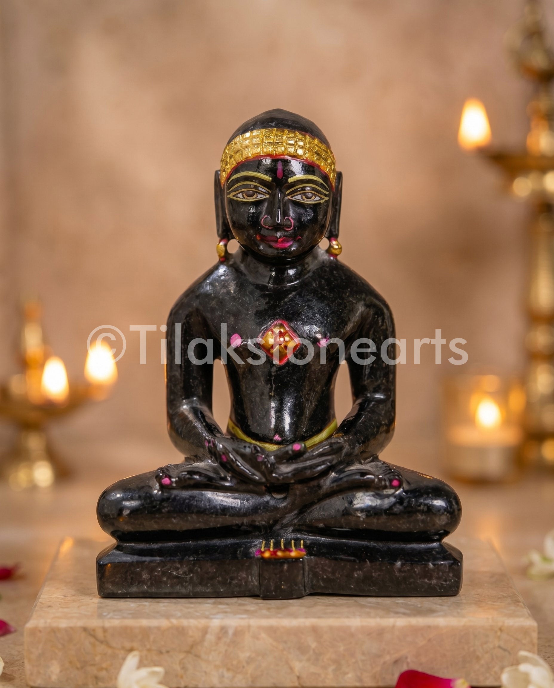 Parshwanath Jain God 5" Black Marble Stone Idol