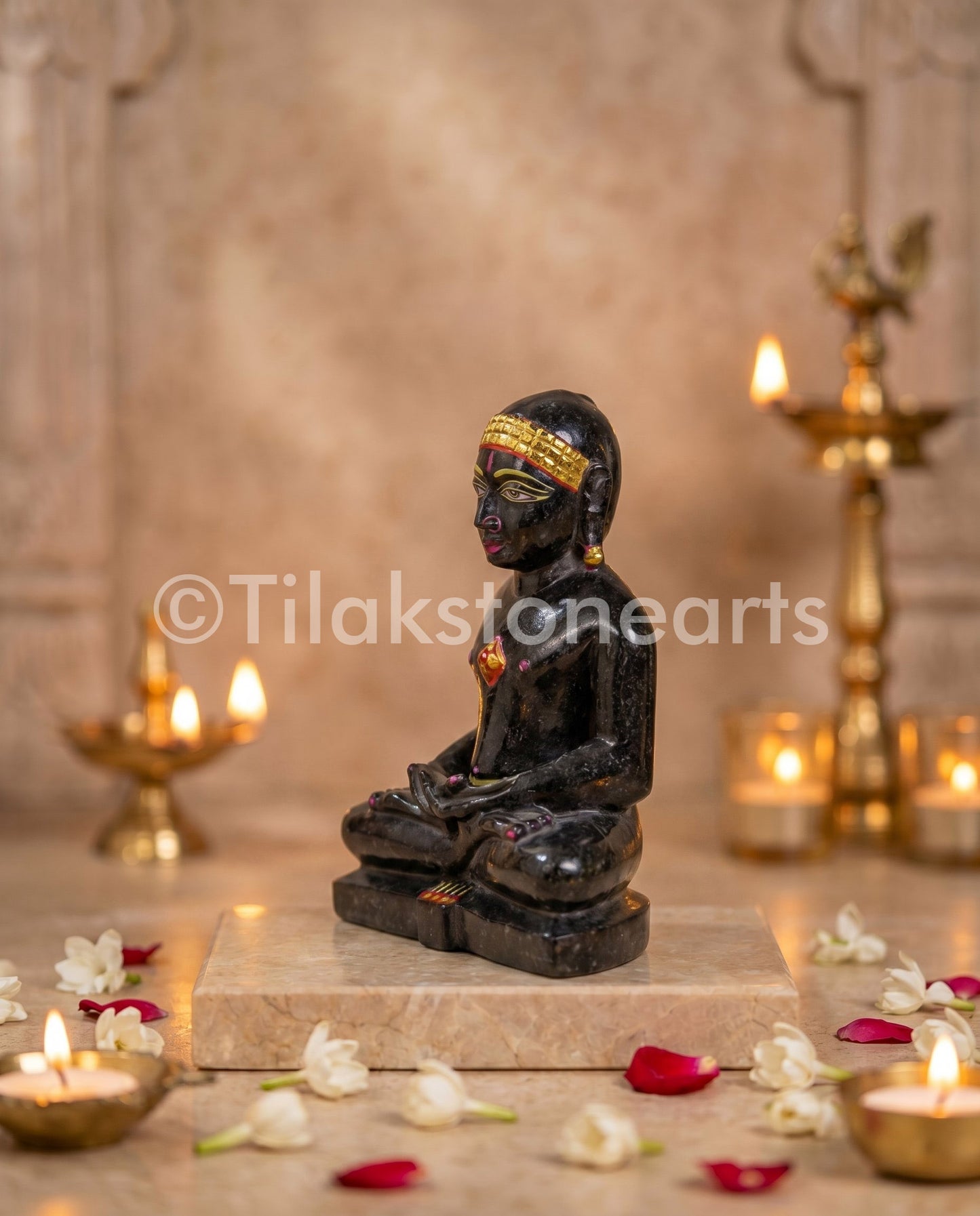 Parshwanath Jain God 5" Black Marble Stone Idol