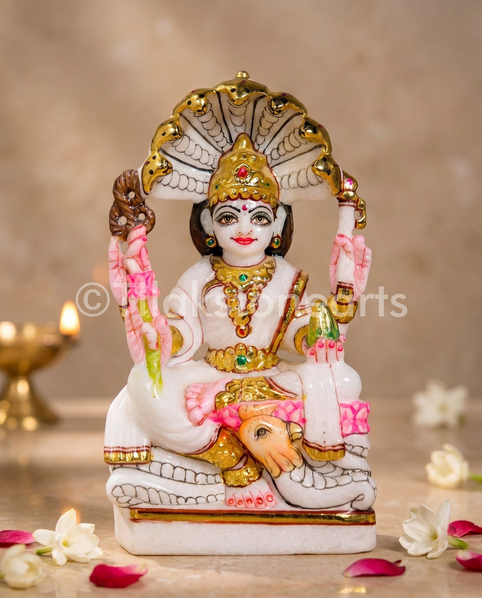 Maa Padmavati Jain God 6" Vietnam Pure White Marble Idol