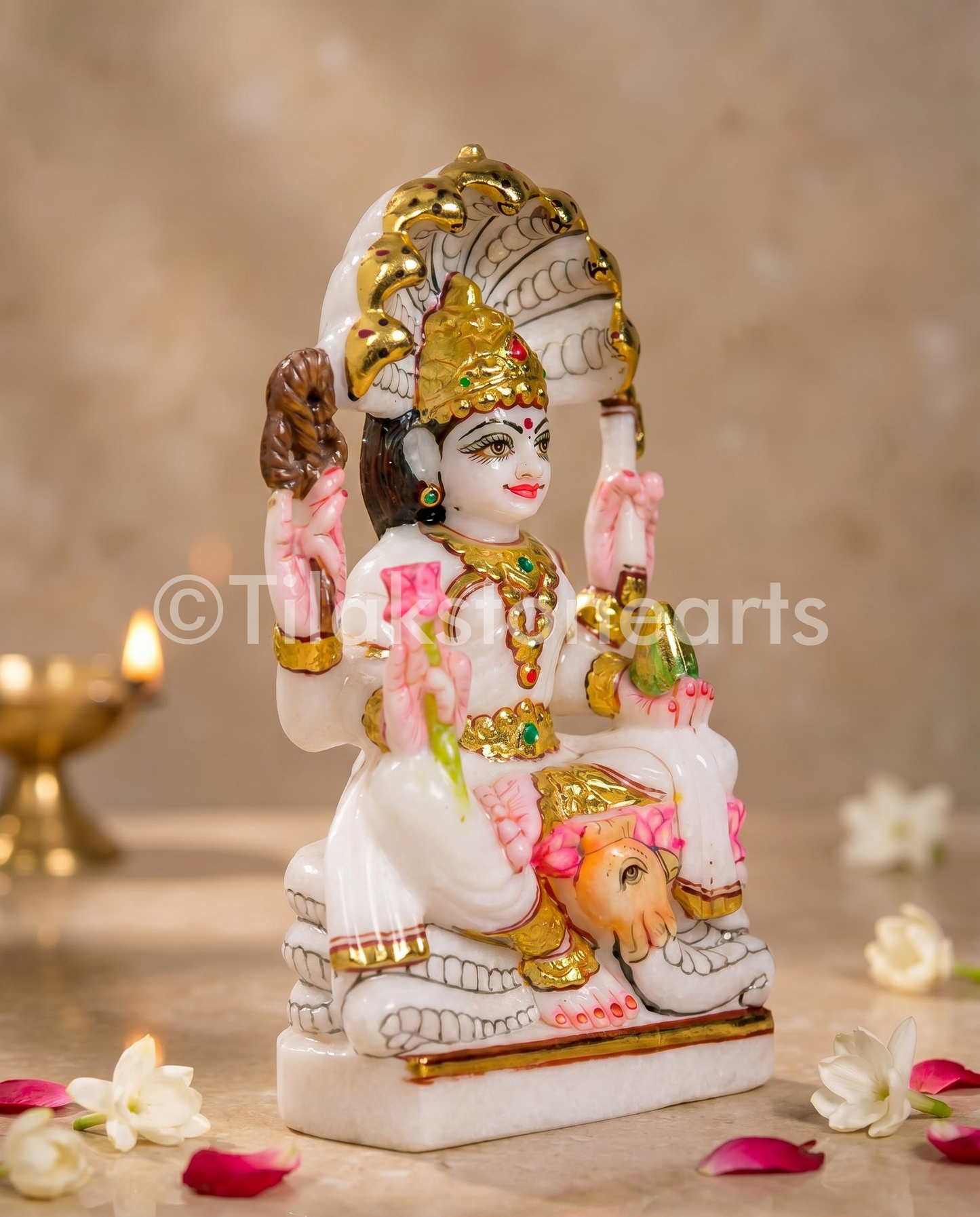 Maa Padmavati Jain God 6" Vietnam Pure White Marble Idol
