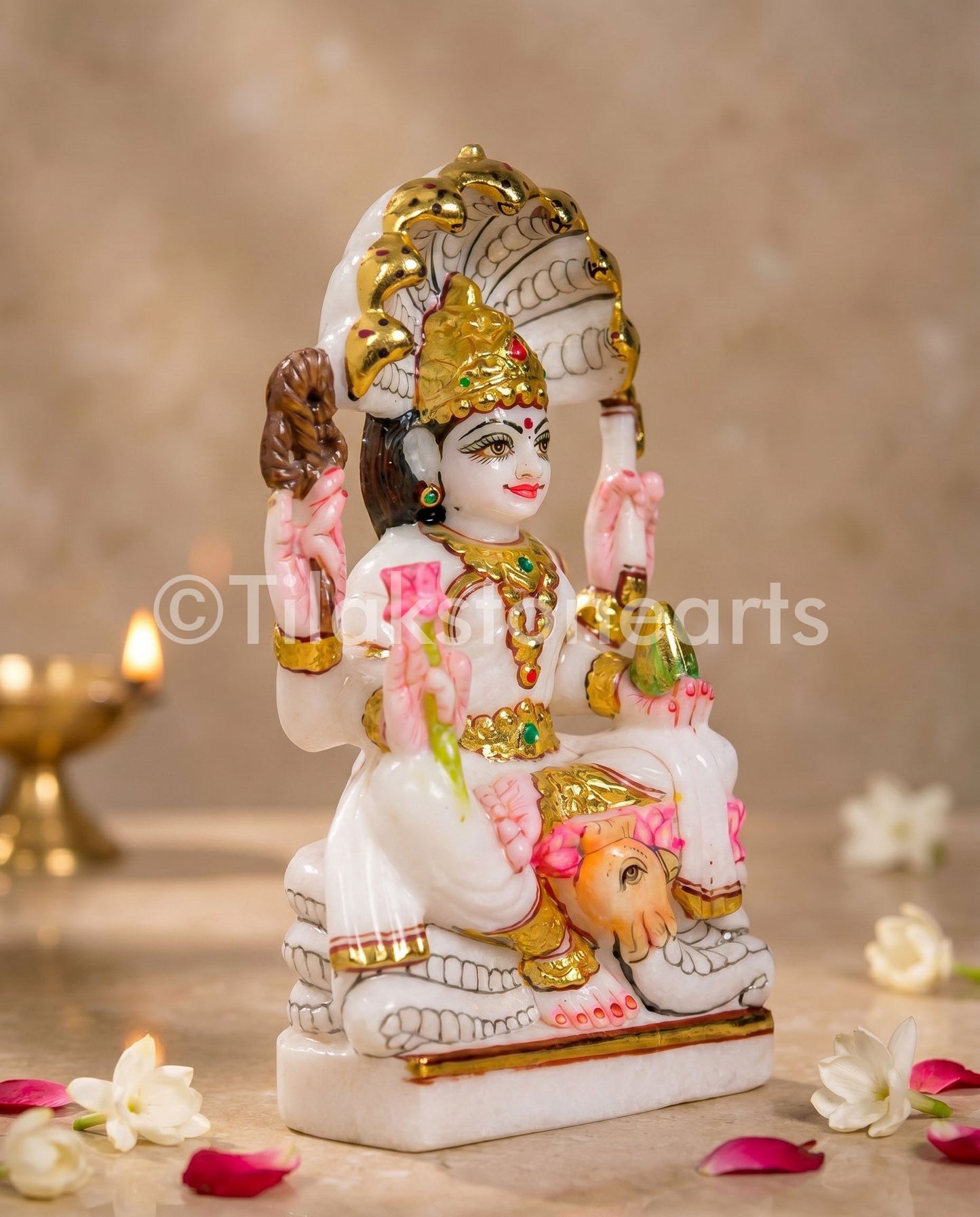 Maa Padmavati Jain God 6" Vietnam Pure White Marble Idol