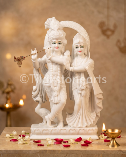 Radha Krishna Jugal Jodi 24" Indian Pure White Marble Idol