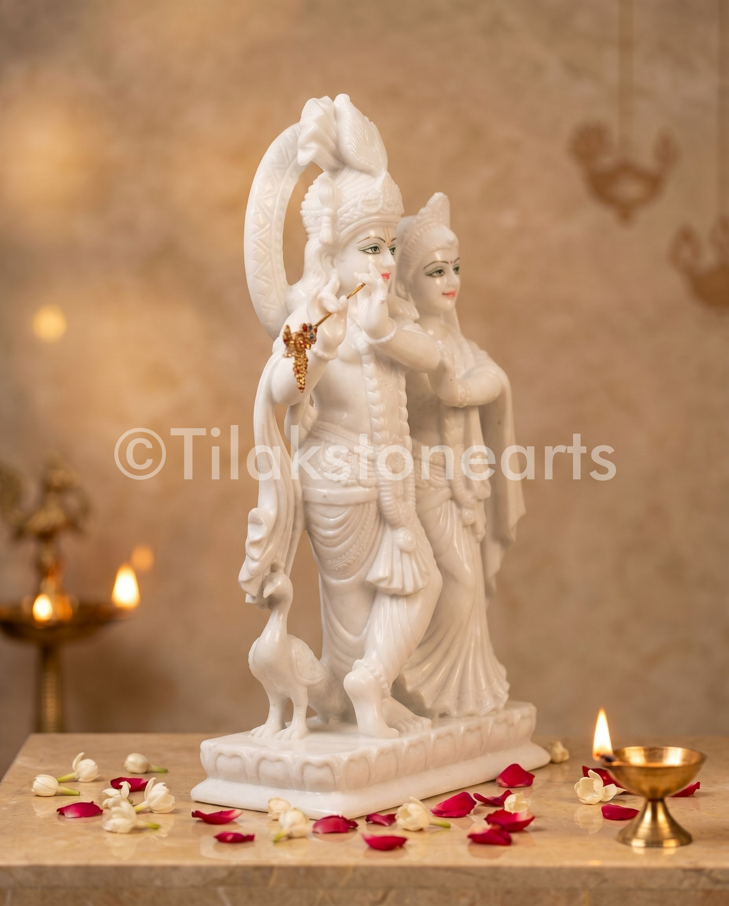 Radha Krishna Jugal Jodi 24" Indian Pure White Marble Idol