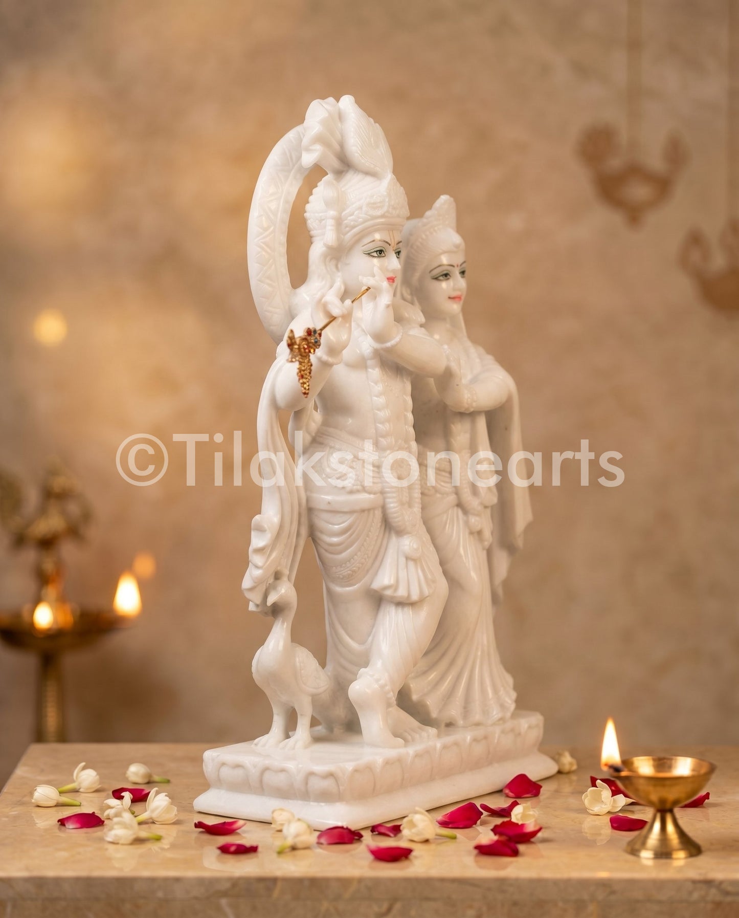 Radha Krishna Jugal Jodi 24" Indian Pure White Marble Idol