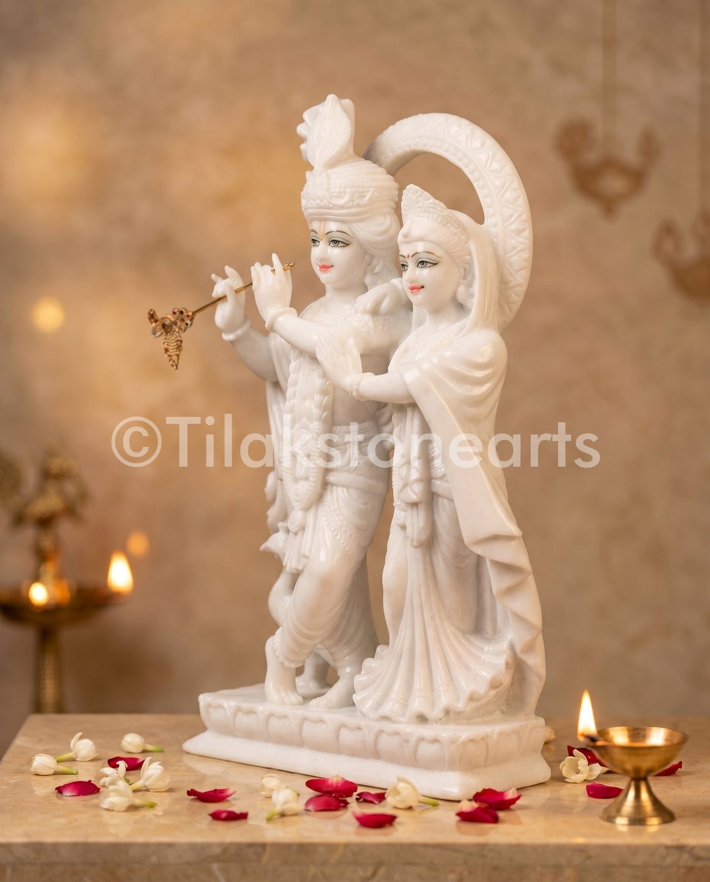 Radha Krishna Jugal Jodi 24" Indian Pure White Marble Idol